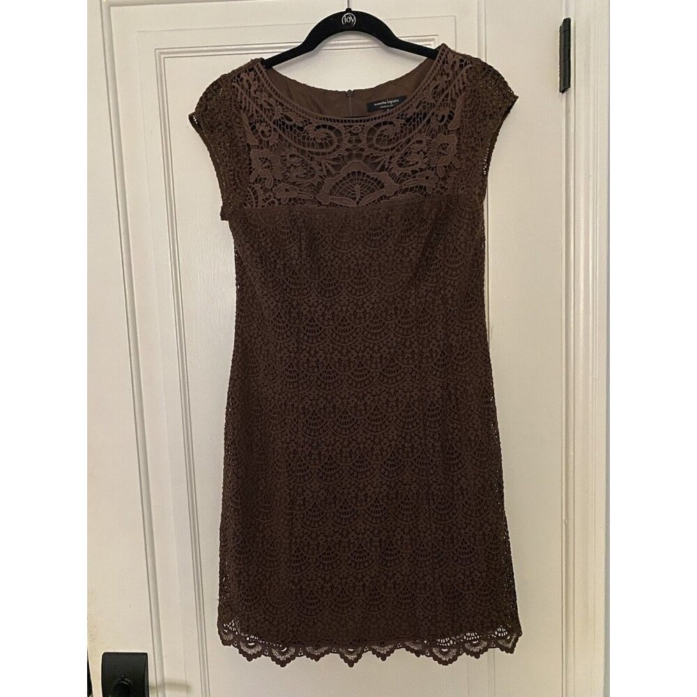 Nanette Lepore Dress Size 6 Brown Eyelet Cap Sleeve Lace lined Made in NYC